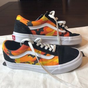 orange camouflaged VANS